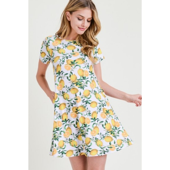 Dresses & Skirts - Women's Lemon Print Fit And Flare Summer Dress WHT